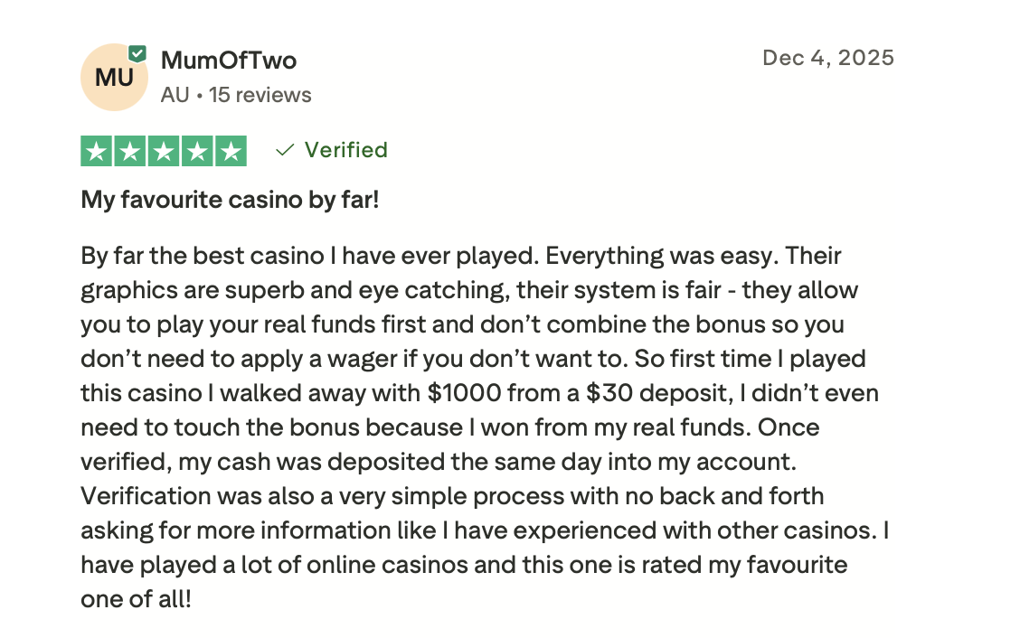 SAVASPIN Casino Trustpilot Erfahrungsbericht Australien Empfehlung echtes Guthaben gespielt