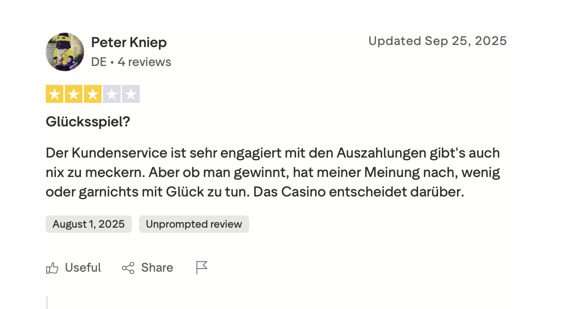 SAVASPIN Casino Trustpilot Review Deutschland gemischtes Fazit Gewinne Glück
